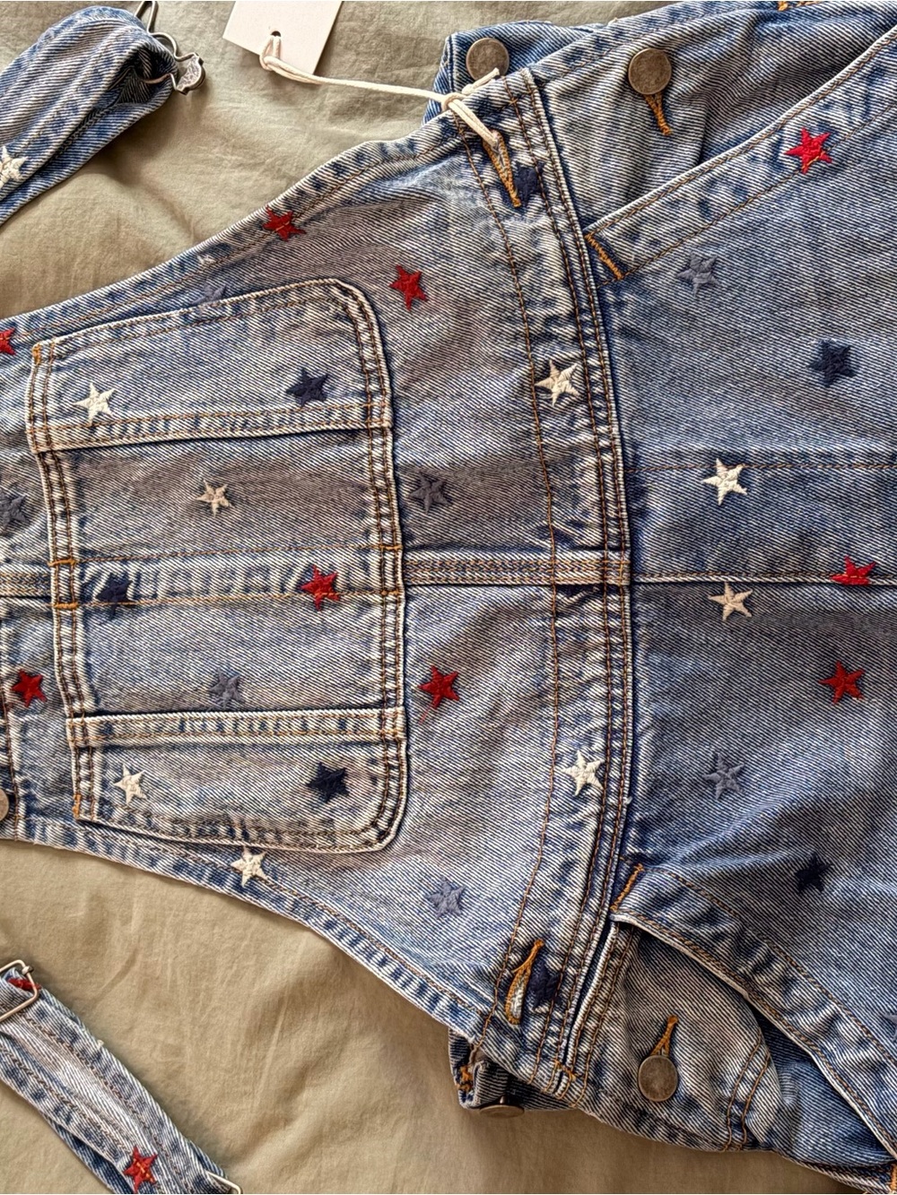 Free people x driftwood Star Denim Overalls - Blue with Red & White Stars